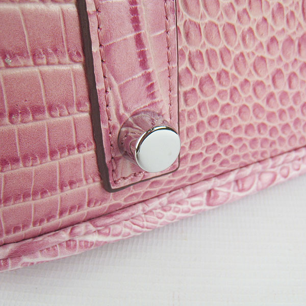 High Quality Fake Hermes Birkin 35CM Crocodile Head Veins Leather Bag Pink 6089